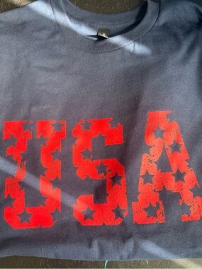 Navy Blue Short Sleeve Tee with Red USA Graphic